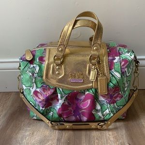 Vintage Coach Ashley Canvas Gold Floral Satchel